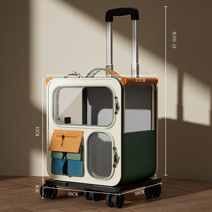 Wheeled Pet Carrier Backpack with Transparent Panels