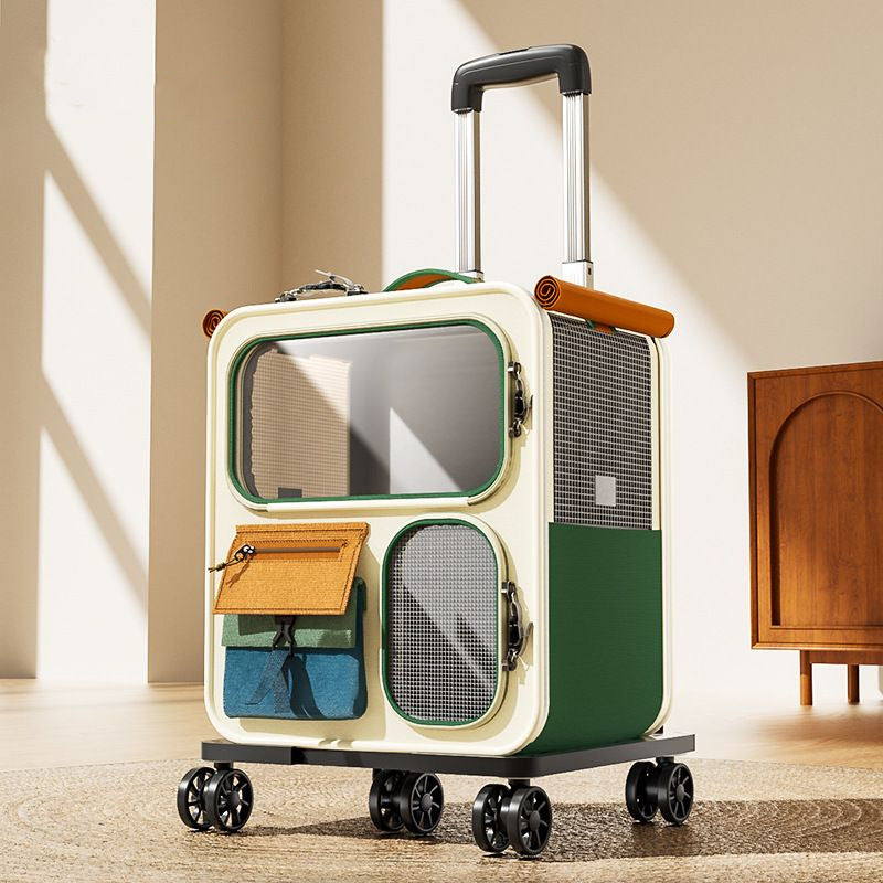Wheeled Pet Carrier Backpack with Transparent Panels